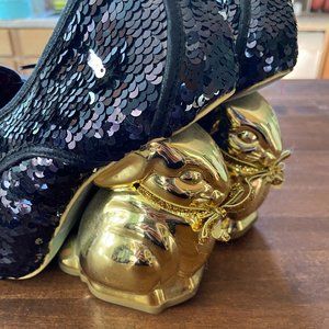 Irregular Choice Black Sequin Gold Rabbit Heels